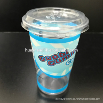 Desechable personalizado impreso 270ml transparente PET taza de plástico con tapa